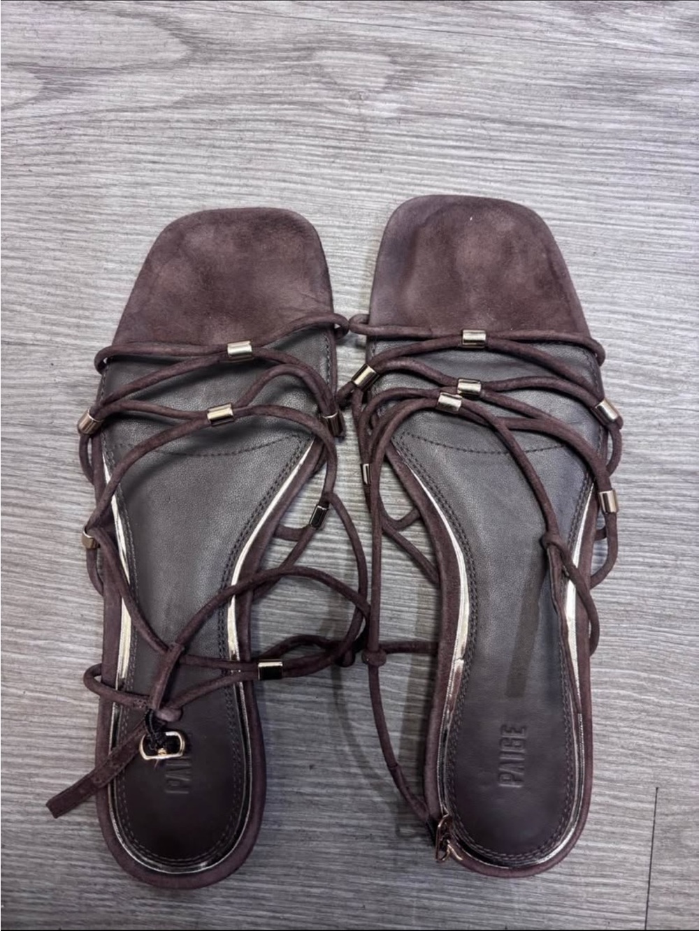 PAIGE Dark Brown Lace-Up Square-Toe Sandals
